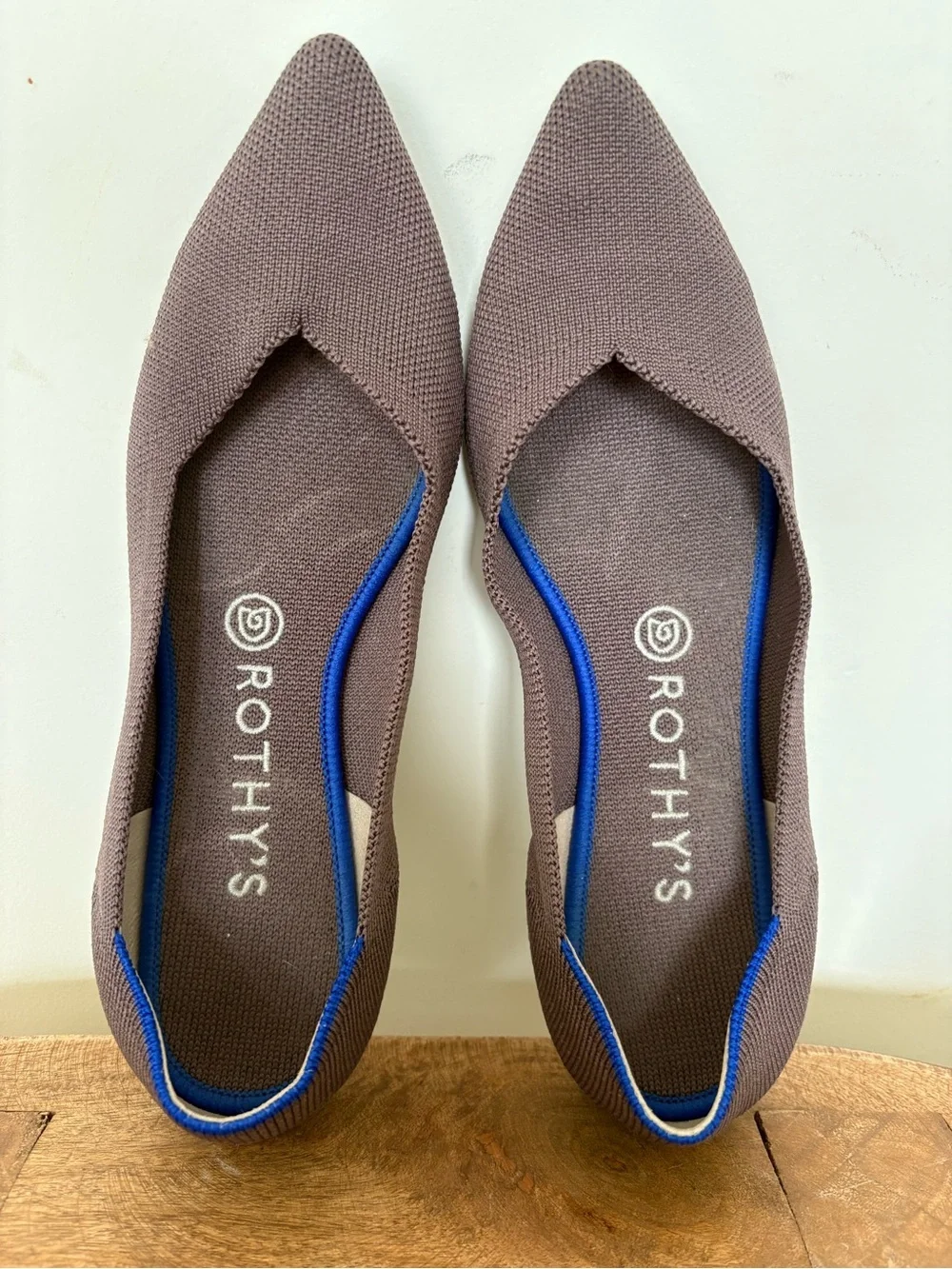 Rothy’s Pointed-Toe Flats Taupe Blue Trim Size 8